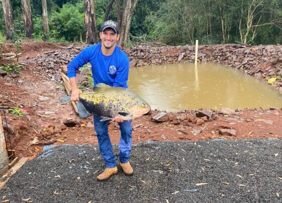 Pequeno produtor com tilápia