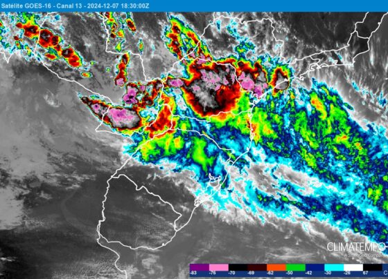 imagem de satélite de chuva intensa no Sul