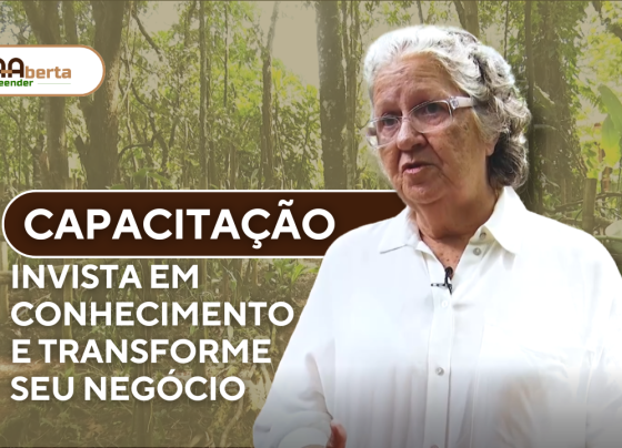 Mulher em pé e no fundo área verde da plantação de baunilha