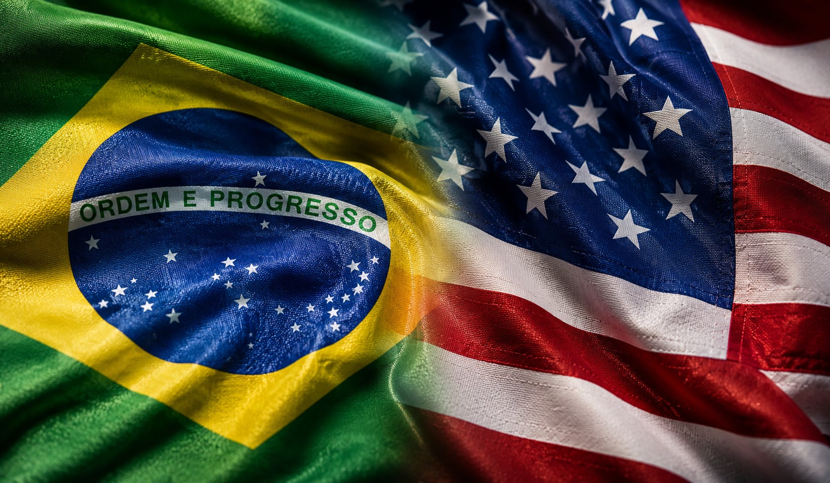 Imagem mostra as bandeiras dos Estados Unidos e do Brasil